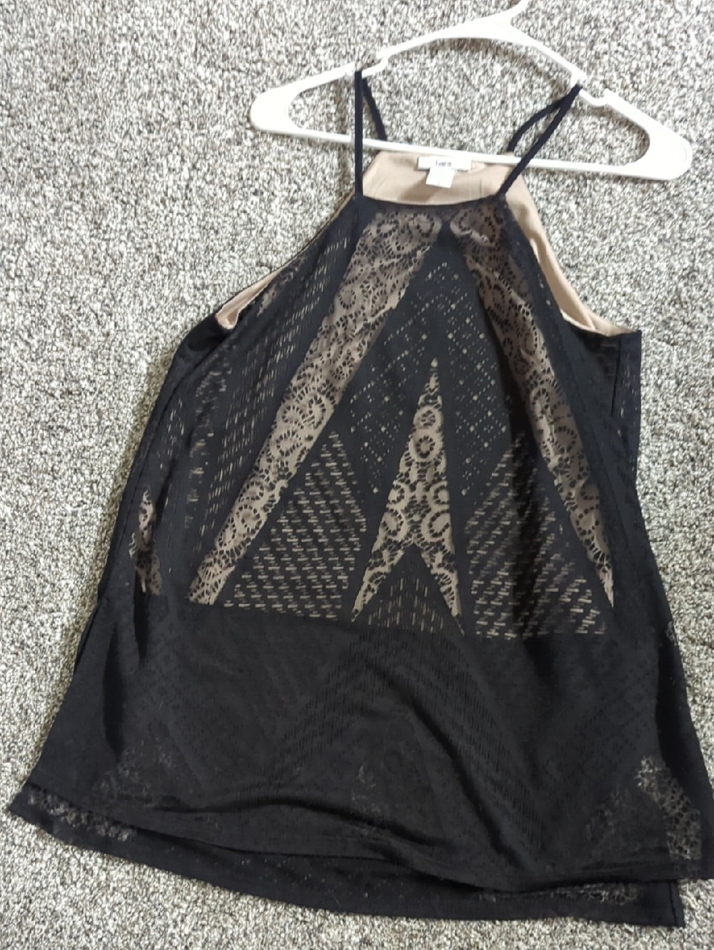 Black Lace Halter Camisole with Beige Underlay